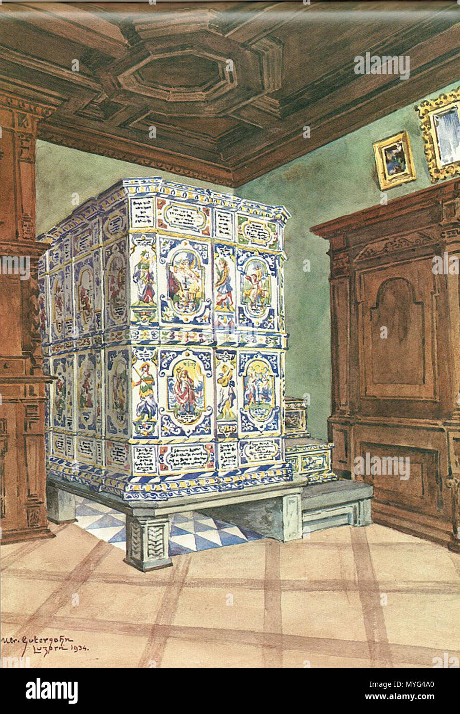 . Deutsch : Kachelofen . 1934. Ulrich Gutersohn Gutersohn 225 Ulrich Wertvoller Kachelofen Banque D'Images