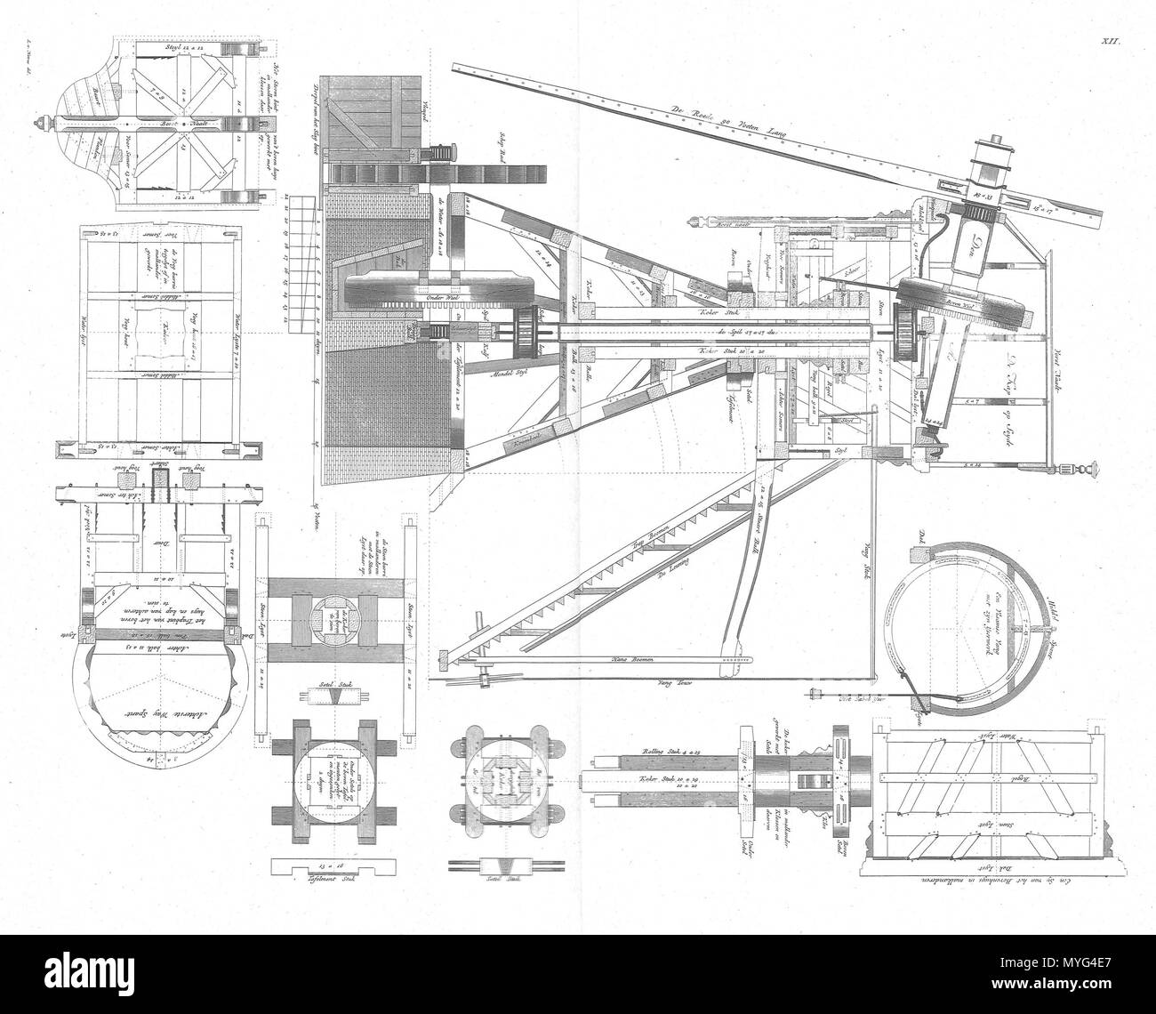 . Anglais : Zijdoorsnede van een wipmolen . 19 juin 2014, 17:04:35. Leendert van Natrus, Jacob Polly en Cornelis van Vuuren Gvm 2251p23 Banque D'Images