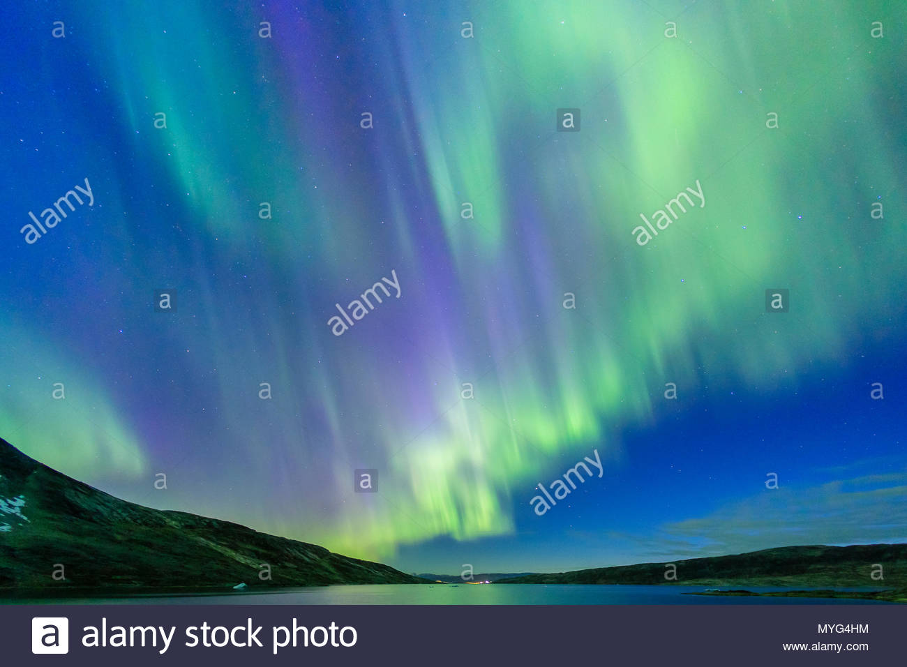 Northern Lights plus Semerlik Fjord. Banque D'Images