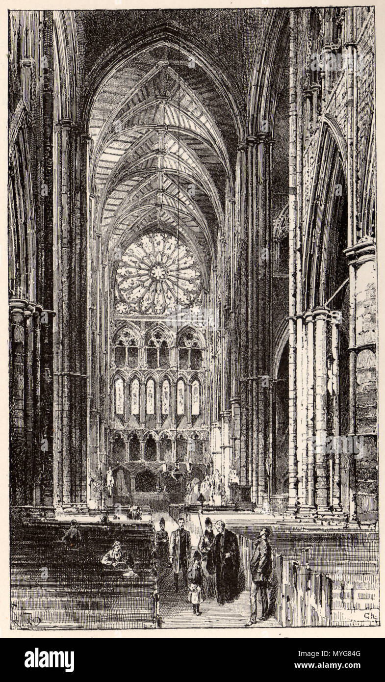 . Anglais : Illustration par Herbert Railton (1857-1910), à partir d'un bref compte rendu de l'abbaye de Westminster (1894) par WJ Loftie . 16 novembre 2009. Man vyi 238 Herbert Railton le transept nord un bref compte rendu de l'abbaye de Westminster 1894 Banque D'Images