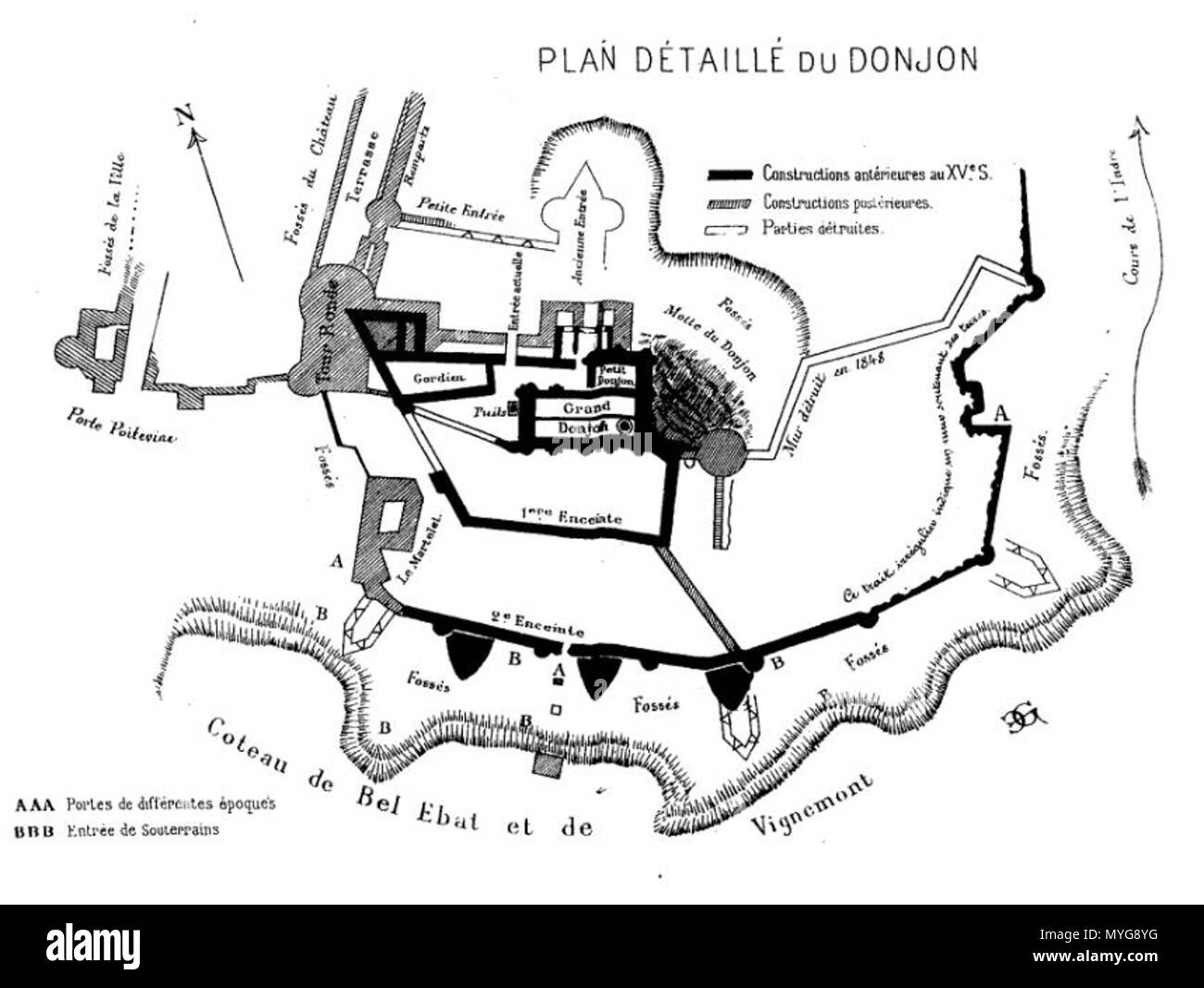 . Français : Histoire du donjon de Loches, par Edmond Gautier Planche 2, vue détaillée du donjon . 24 juillet 2013, 12:17:12. Edmond Gautier 242 Histoire-donjon-loches-planche2-bis Banque D'Images