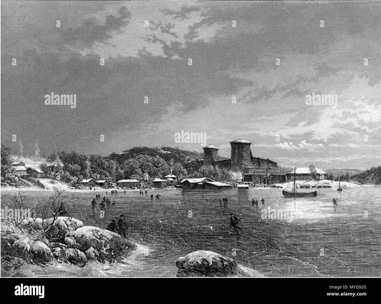 Munsterhjelm Nyslotts fäste 242 HJ24 och staden Banque D'Images