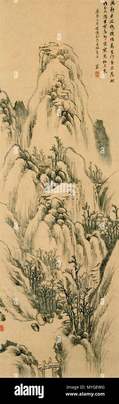 . Arbres d'hiver;défilement pendaison,Encre sur papier 寒岩枯木図 紙本着色 . Ed 1820 江戸時代後期,période. Rai San'yo(1780 - 1832) 頼山陽 566 arbres d'hiver par Rai San'yo Banque D'Images