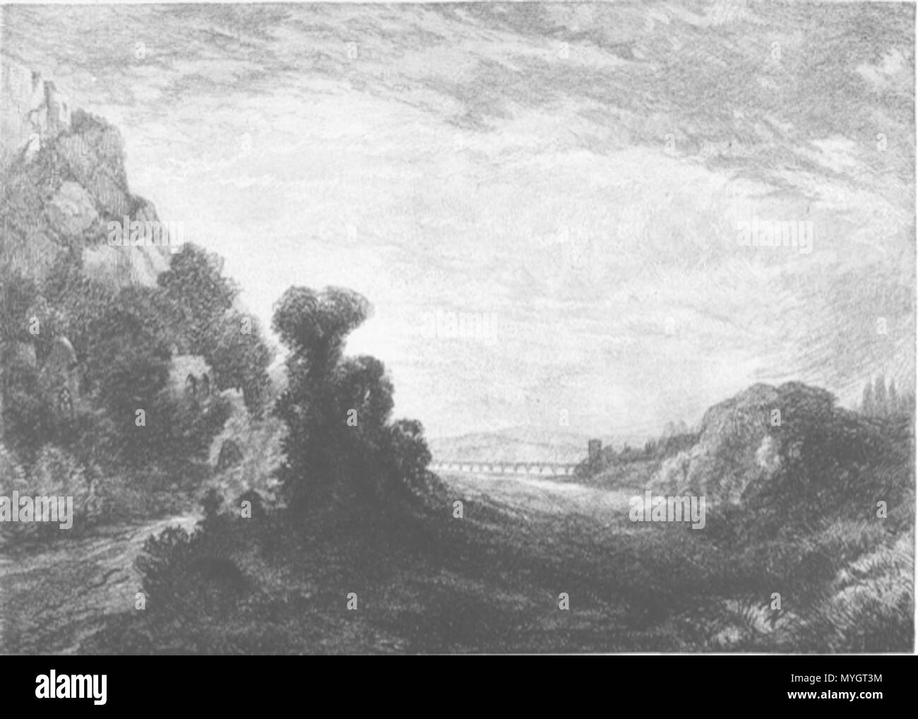 . Gravure de M.G. Wheelock's de l'aquarelle "Paysage Idéal" . 19e siècle. IdealLandscape byMGWheelock 252 Wheelock Banque D'Images