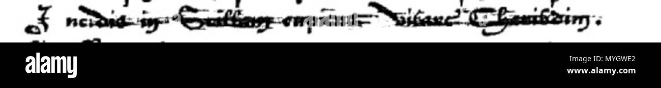 . English : Alexandréide, fondation de l'expression "tomber de Charybde en Scylla". 1178, environ. Gautier de Châtillon 256 Incidis Scyllam cupiens vitare Charybdim dans Banque D'Images