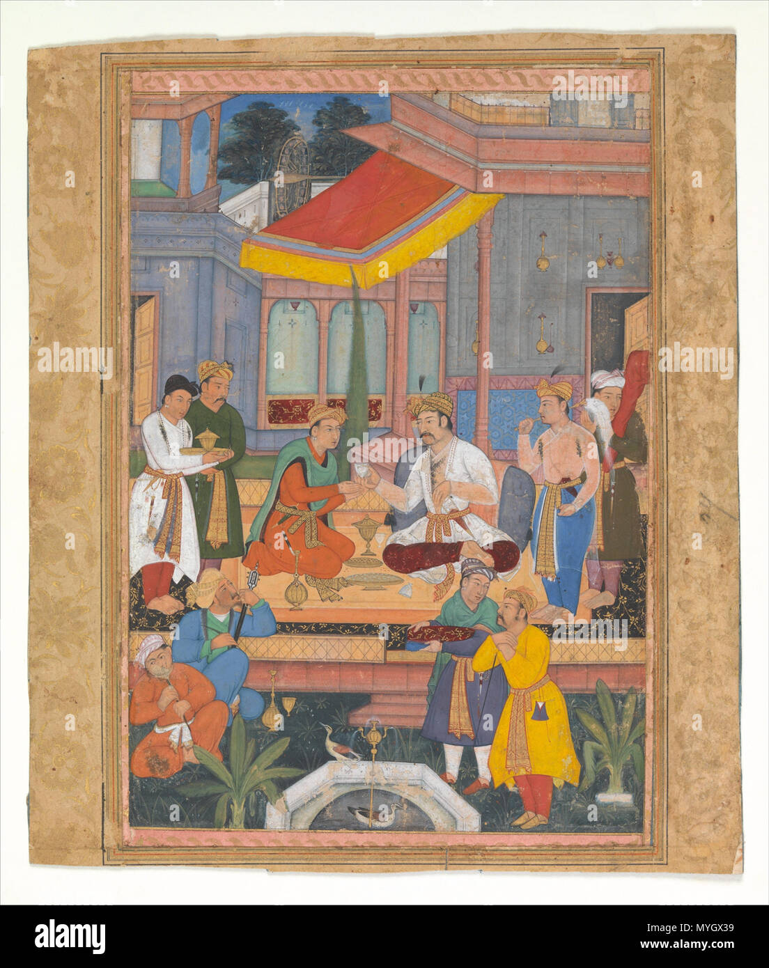. Intérieur d'une cour intérieure avec des chiffres Nom de l'objet : folio d'un manuscrit illustré règne : Jahangir (1605-27) Date : début du 17e siècle Géographie : l'Inde Médium : Aquarelle, encre, opaque et d'or sur papier dimensions : 7 3/4 x 5 1/4 in. (19.7 x 13.3cm) Classification : Codices : Ligne de crédit Fonds Rogers, 1908 Numéro d'Accession : 08.124.2 Cette oeuvre n'est pas à l'écran . début du 17e siècle. 258 inconnu intérieur d'une cour intérieure avec des chiffres Banque D'Images