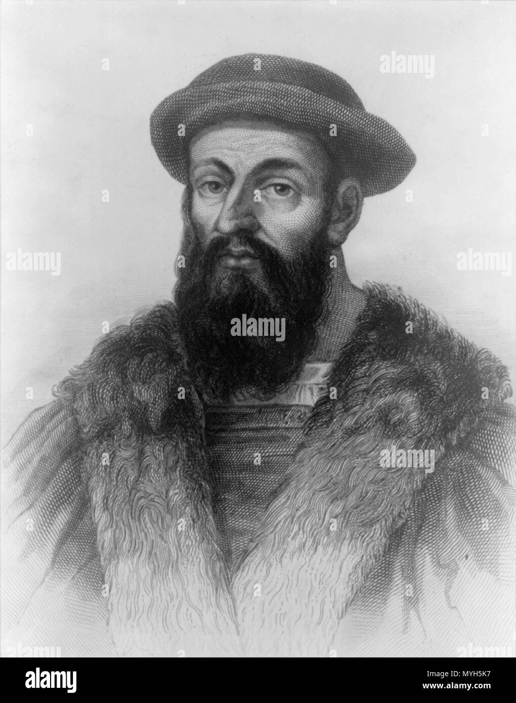 . Português : Fernão de Magalhães, navegador e explorador português. Anglais : Ferdinand Magellan, explorateur maritime Portugaise. publié 1810. Gravure 1810 Magellan 338 inconnu Banque D'Images