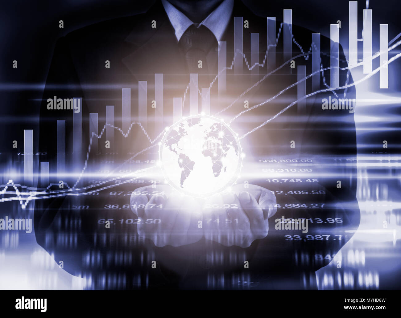 Double exposition et bourse d'affaires ou graphique forex convient pour concept d'investissement financier. Les tendances de l'économie pour idée d'affaires et d'arrière-plan Banque D'Images