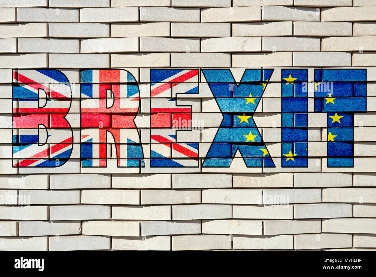 Et blanc à motifs texturés blocs brique mur avec lettres Brexit Banque D'Images