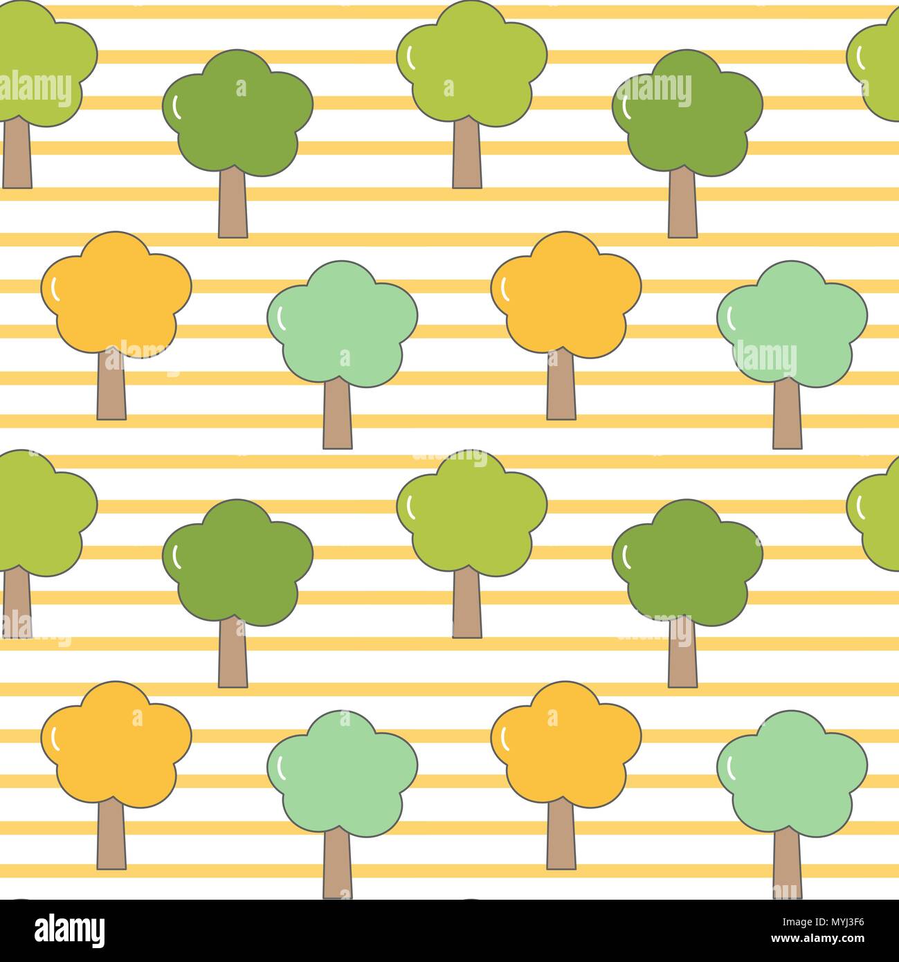 Cute cartoon vector seamless pattern background illustration à rayures avec des arbres Illustration de Vecteur