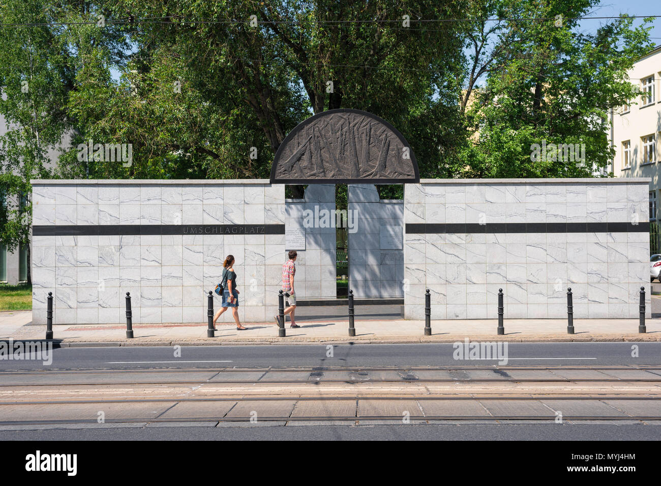 Umschlagplatz de Varsovie, l'entrée de l'Umschlagplatz monument, site d'un terminus ferroviaire de guerre utilisé par les Nazis pour le transport des Juifs de Varsovie. Banque D'Images