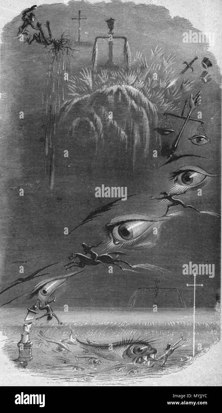 . 'Un rêve de Crime et châtiment', gravure par J.J. Grandville. Tel que reproduit dans "Harper's Magazine' peu après la mort de Grandville en 1847. 'C'est le rêve d'un assassin surmonter par des remords . 1847. J. J. Grandville (Jean Ignace Isidore Gérard) 218 Grandville Rêve de Crime et châtiment 1847 Banque D'Images
