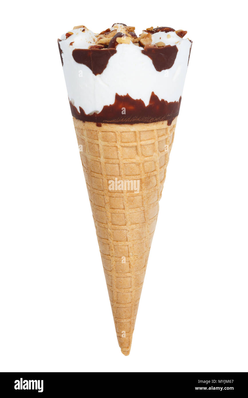 Cornet de crème glacée au chocolat glace icecream été isolé sur fond blanc Banque D'Images