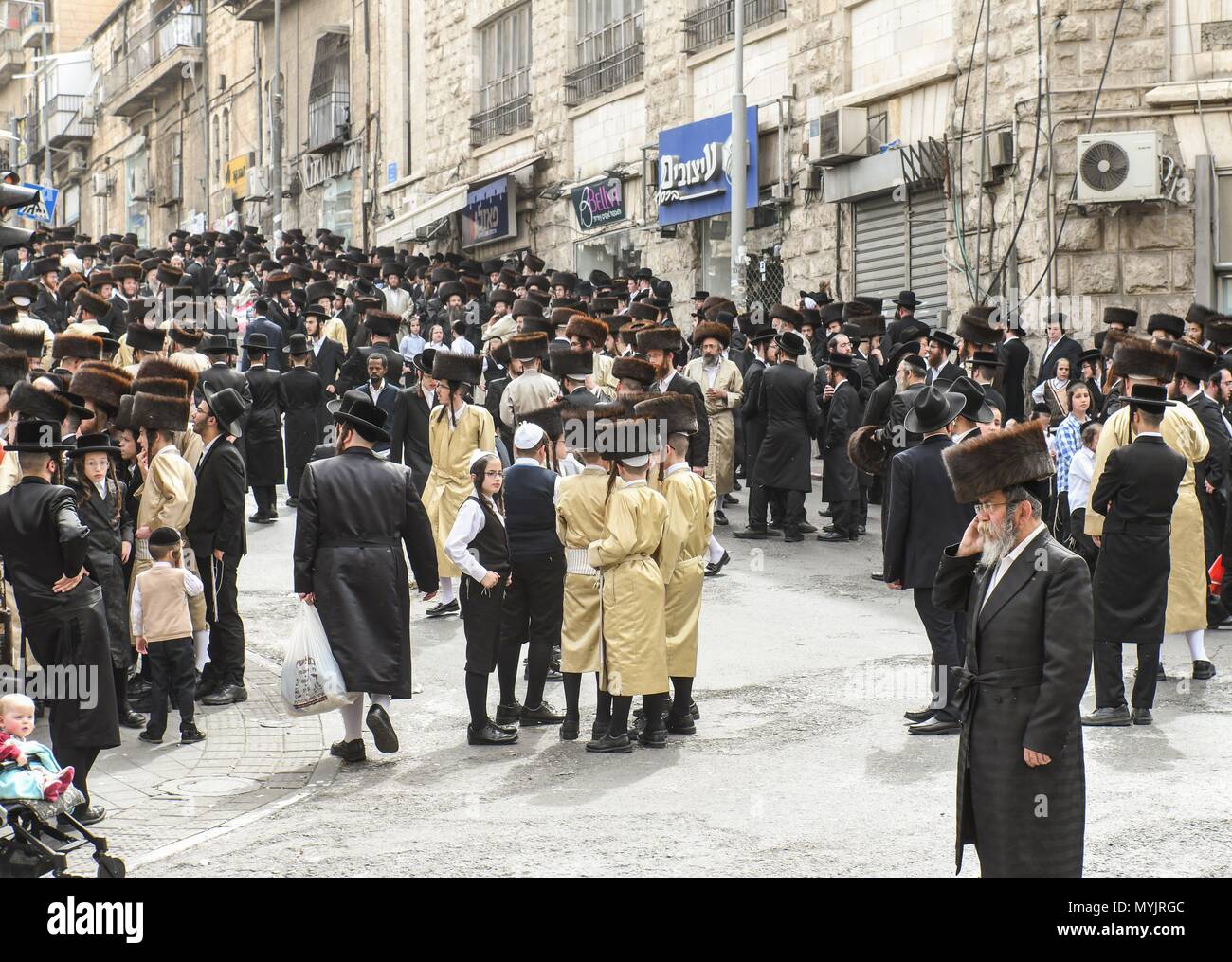 Rassemblement des juifs Mea Shearim à Jérusalem., 5 avril 2018 | dans le monde entier Banque D'Images