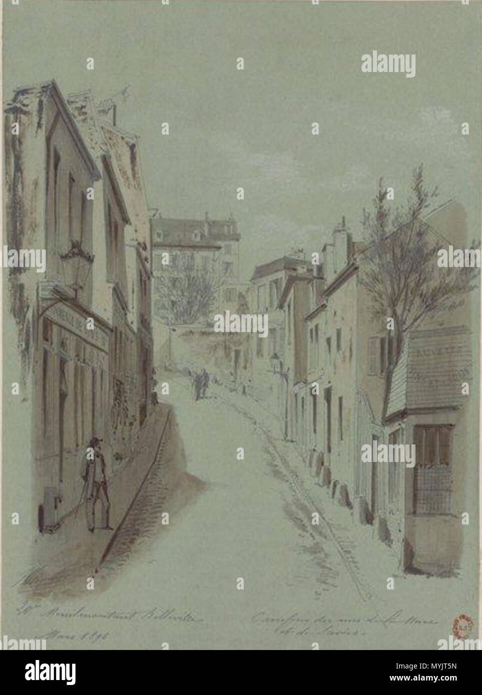 . Français : La rue de Savies (quartier de Belleville-Ménilmontant, à Paris) en 1896, par Jules-Adolphe Chauvet . 1896. Jules-Adophe Chauvet 309 La rue de Savies en 1896, par Jules-Adolphe Chauvet Banque D'Images