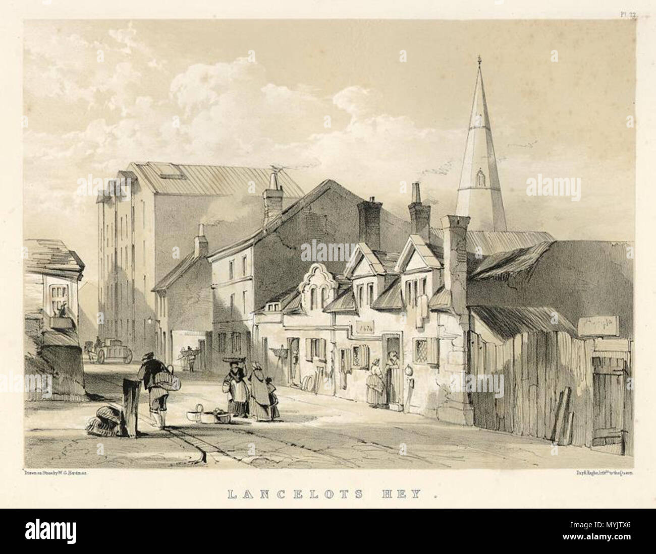 . English : 'Lancelots Hey' (Liverpool) Pierre teinté, lithographie publiée dans d'anciennes reliques picturales Liverpool, 1843. Sur du papier épais, légère foxing. Size 26,5 x 21 cm y compris le titre, plus de bonnes marges. 1843. W.G.Herdman 312 Lancelots Hé Banque D'Images