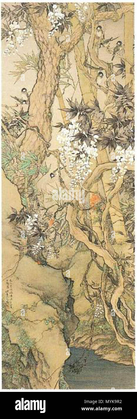 . Anglais : La fin du printemps. Hanging scroll, couleur sur soie. Par Matsubayashi Keigetsu en 1926. 1926. Matsubayashi Keigetsu Keigetsu Matsubayashi 354 001 Banque D'Images
