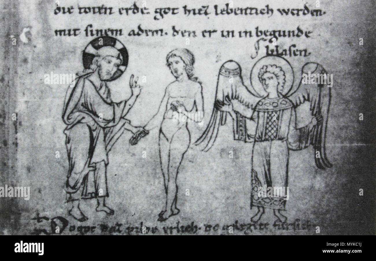 . [Détail Genèse Millstätter see : fol. 6, Beseelung Adams] Standort Klagenfurt / Kärntner Landesarchiv . circa 1200. Ce fichier n'est pas informations sur l'auteur. 364 Genèse Millstaetter Beseelung Détails 6r fol Adams Banque D'Images