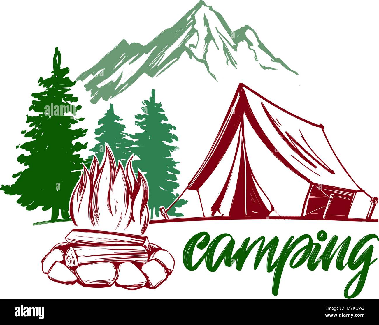 Fire Emblem, reste dans la forêt, le camping hand drawn vector illustration croquis réalistes Illustration de Vecteur