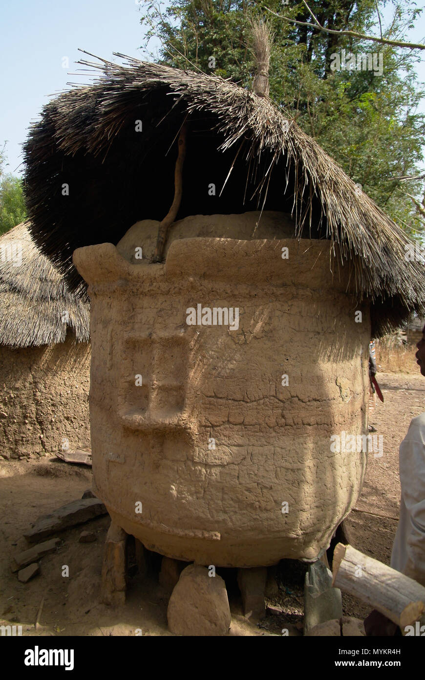 Stockage de boue pour les récoltes du village de Dowayo les gens, à Cameroun Banque D'Images