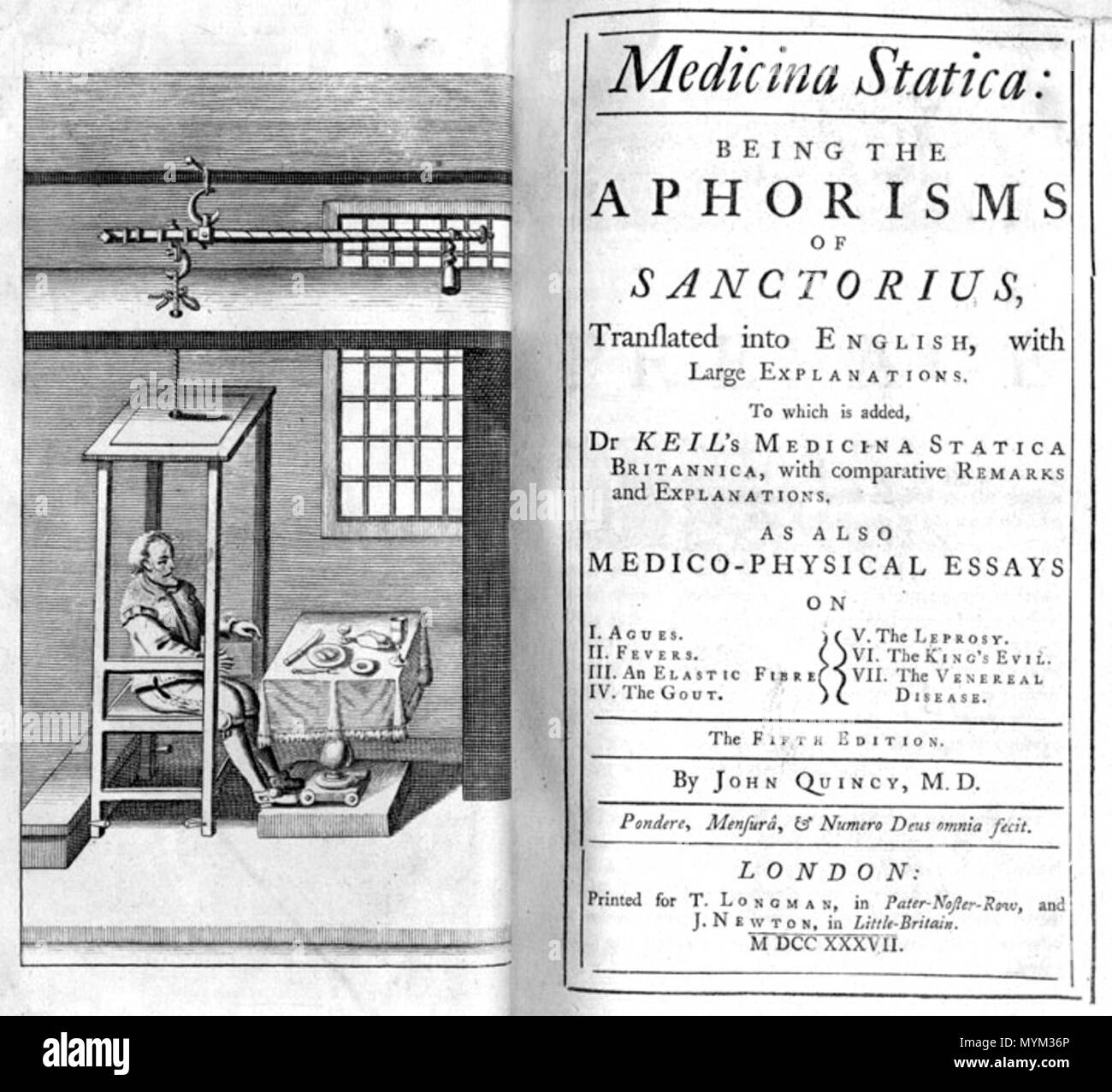 . Santorio Santorio (1561-1636) : Medicina statica. Étant les aphorismes de Sanctorius, 1737. Janvier 2008. 474 McLeod Santorio Medicina Statica english Banque D'Images