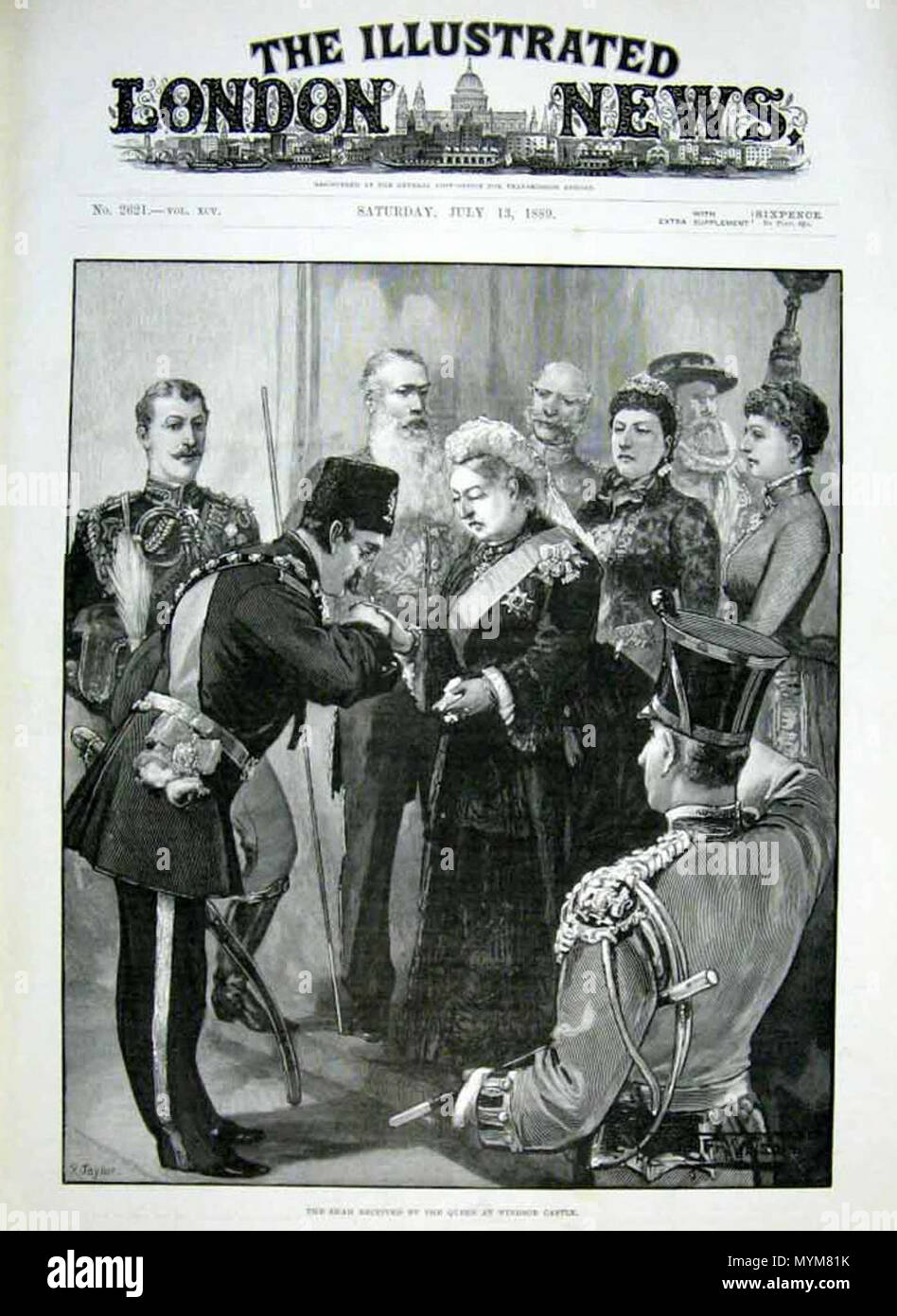 . Shah Qajar reçu par la reine Victoria le château de Windsor . 13 juillet 1889. R. Taylor 382 Nasser-ed-Din Shah's dernière visite en Grande-Bretagne - 1 Banque D'Images