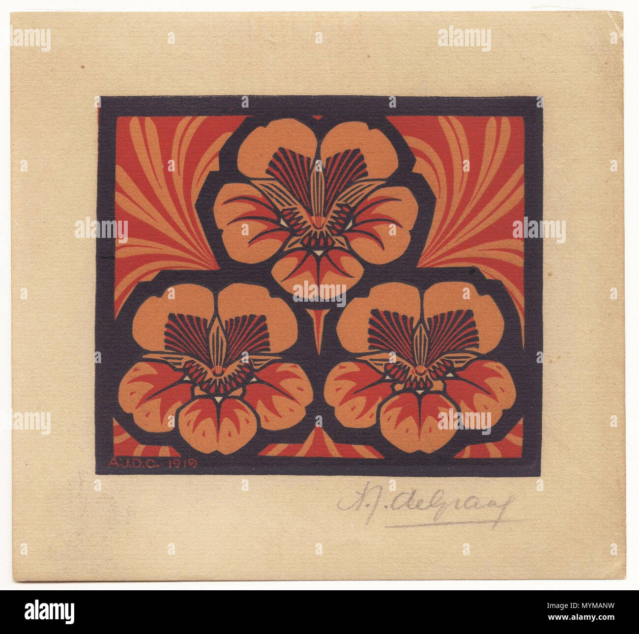 . Kers Oost-Indische (kleurenhoutsnede) . 1919. Julie de Graag (1877-1924) 398 Oost-Indische kers Banque D'Images