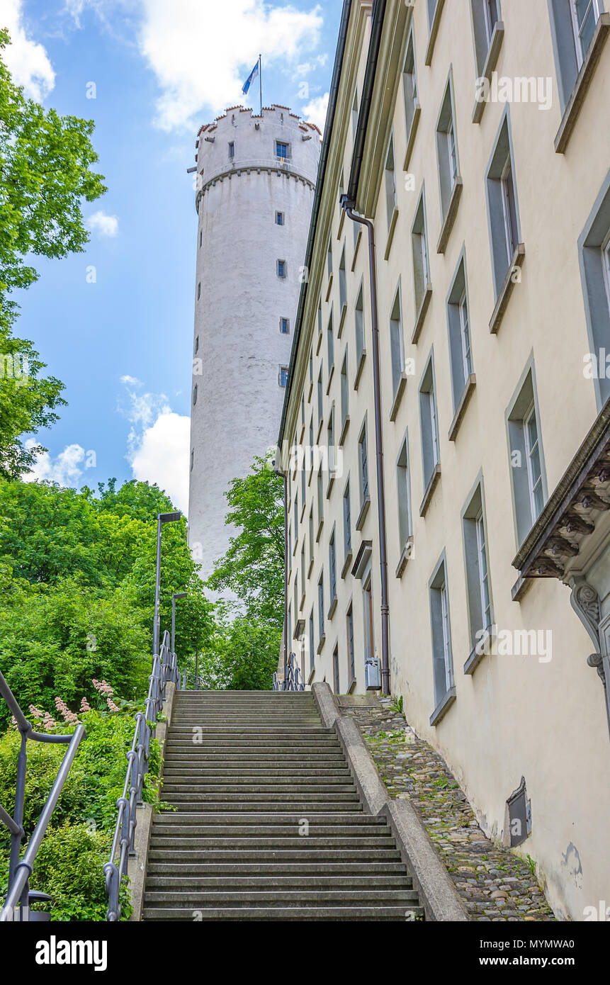 Ravensbourg, Bade-Wurtemberg, en Haute Souabe, Allemagne - escaliers jusqu'à Mehlsack Tower. Banque D'Images