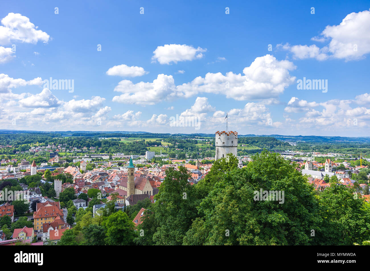 Ravensbourg, Bade-Wurtemberg, en Haute Souabe, Allemagne - Vue de Veitsburg château sur la vieille ville. Banque D'Images