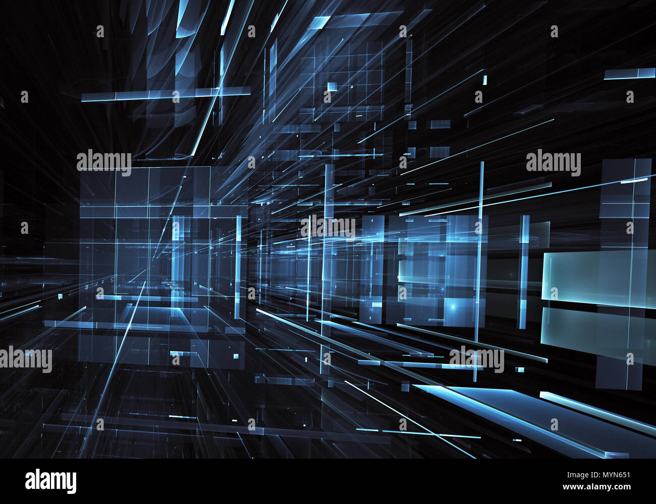 Résumé Contexte La technologie de l'avenir - computer-generated image 3D. Fractale : verre prix ou la rue de la ville surréaliste avec les effets de lumière. Hi-tech ou Banque D'Images