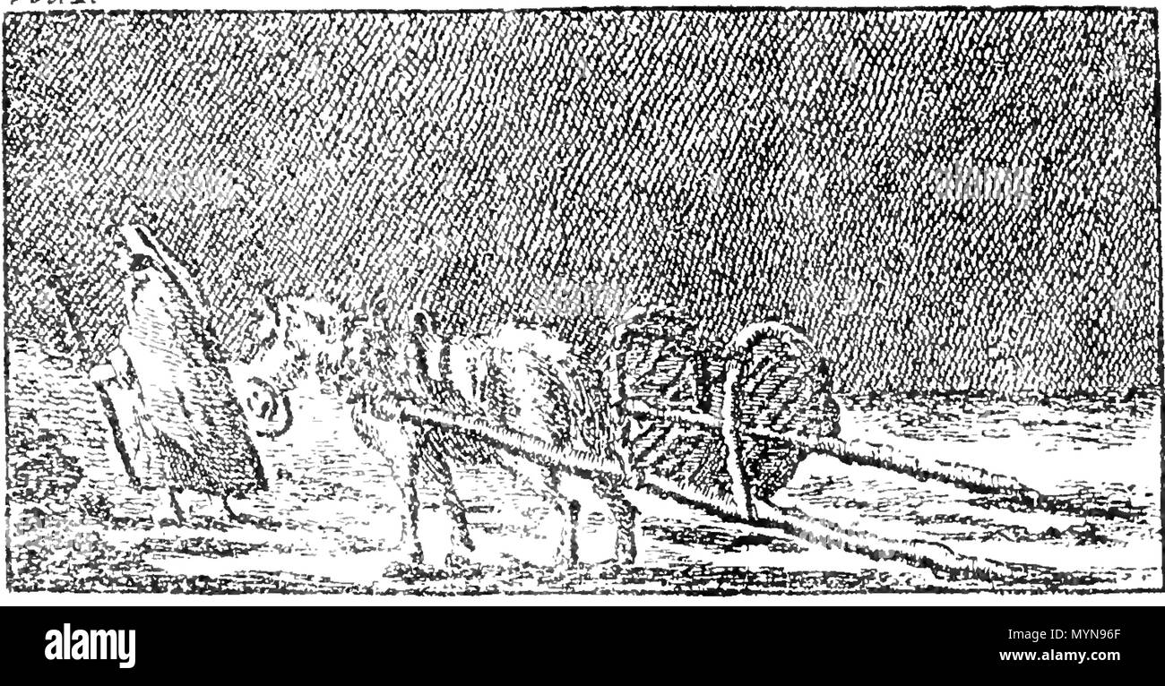 . Anglais : Femme à la tête d'un "panier" de tourbe (plus d'un wheelless travois chevaux), pieds nus, vêtu d'une couverture et kerch . 1754. Edward Burt 413 panier de tourbe Burts Lettres Banque D'Images