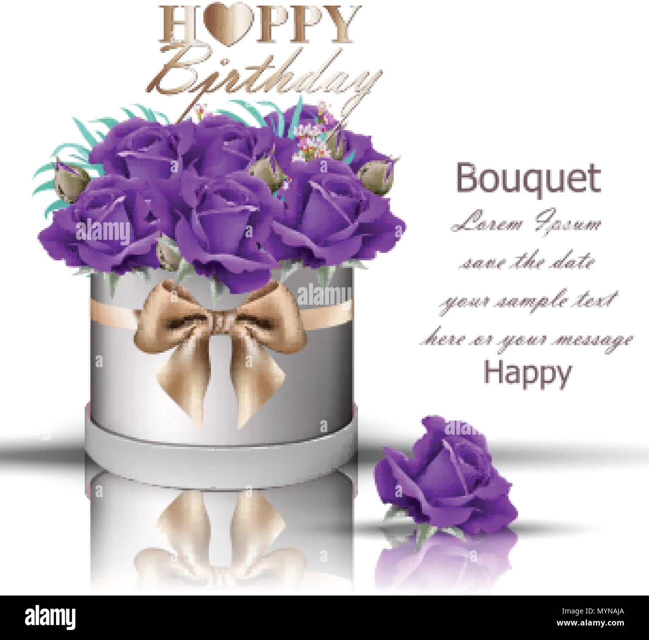 Joyeux Anniversaire Bouquet Roses Violet Vecteur Boite Cadeau Floral Vintage Avec Bow Image Vectorielle Stock Alamy