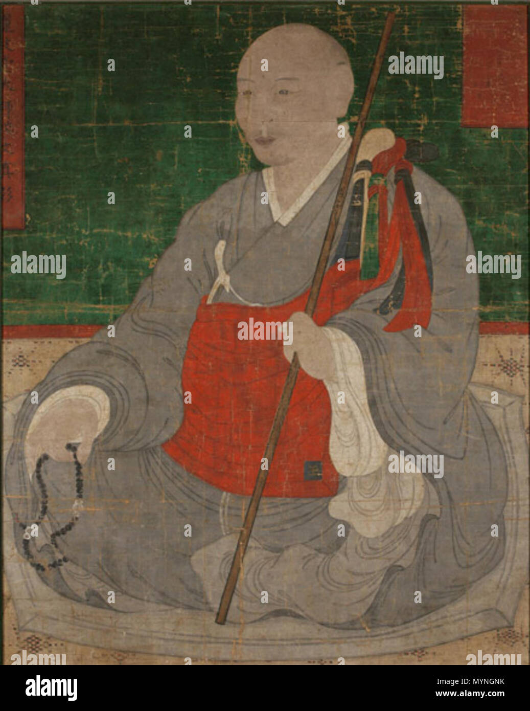 . Anglais : East Asian Art Portrait d'un moine bouddhiste en Corée Joseon (1392-1910), fin du 18e au début du 19ème siècle de l'artiste/artisan inconnu, le coréen à l'encre et en couleurs sur soie 39 1/4 x 30 3/4 po (99,7 x 78,1 cm) Mont : 42 7/8 x 34 3/8 pouces (108,9 x 87,3 cm) Galerie 238, l'Art Asiatique, deuxième étage (Galerie) Baldeck 1967-30-283 Le Samuel S. White 3ème et Vera White Collection, 1967 . Fin du xviiie au début du xixe siècle. inconnu, le coréen 432 Portrait d'un moine bouddhiste Banque D'Images
