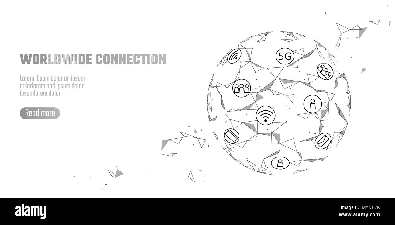 Connexion réseau mondial 5G haut débit internet. Point d'information dans le monde monde ligne Technologie de l'échange de données d'affaires. La planète terre basse de l'espace rendu polygonal poly vector Illustration Illustration de Vecteur