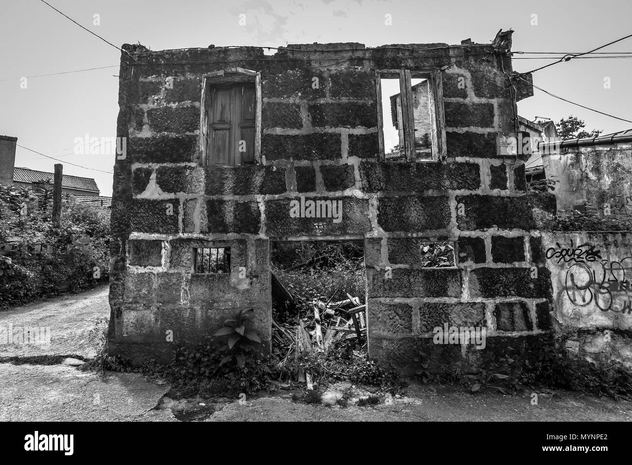 Les vestiges d'une vieille maison à Vigo, Galice, Espagne Banque D'Images