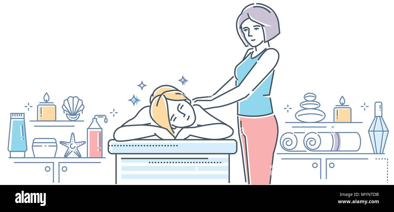 Spa salon - ligne moderne de style design illustration colorée Illustration de Vecteur
