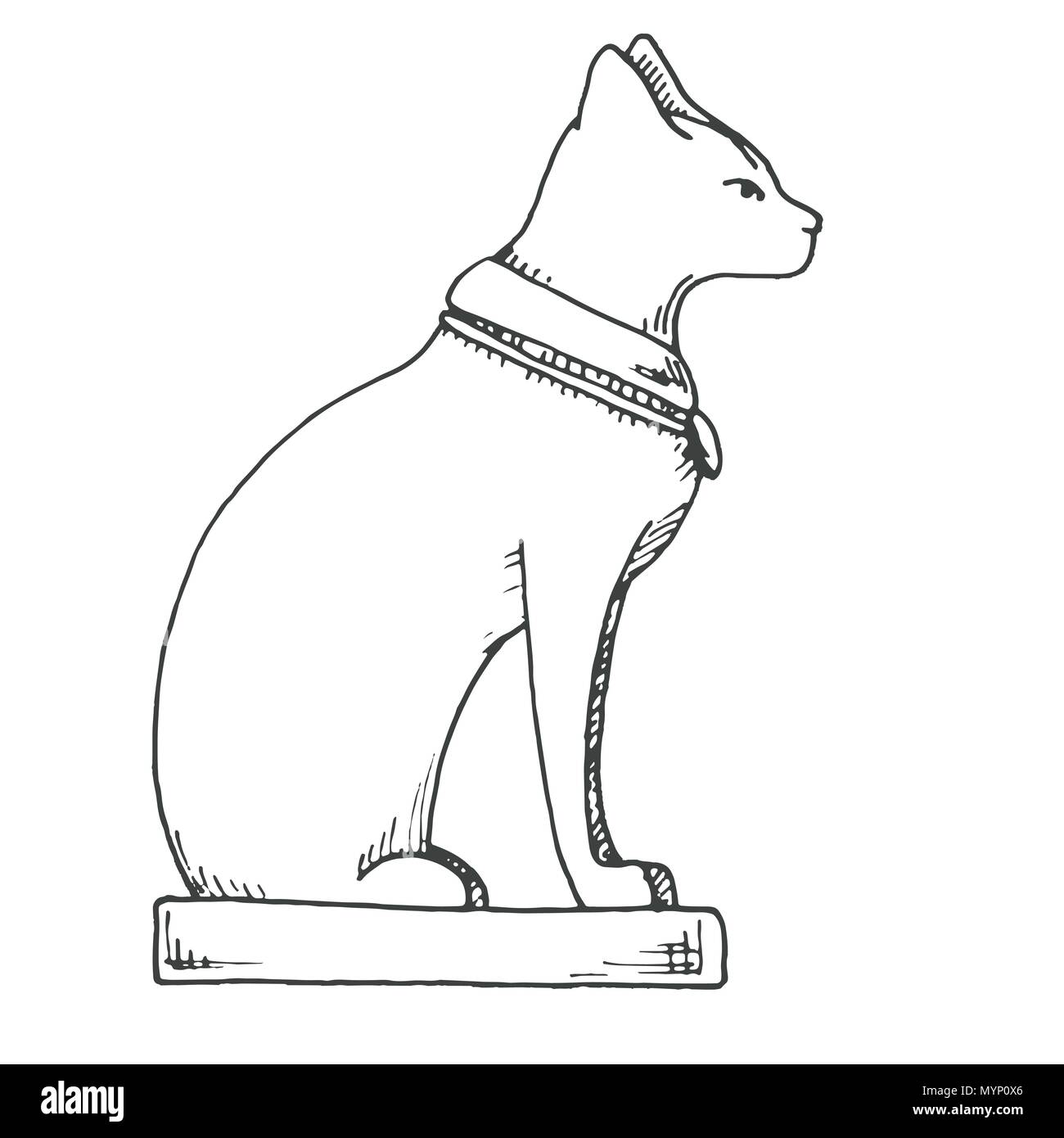 Le croquis de Bastet. Broche chat isolé sur fond blanc. Vector Illustration de Vecteur