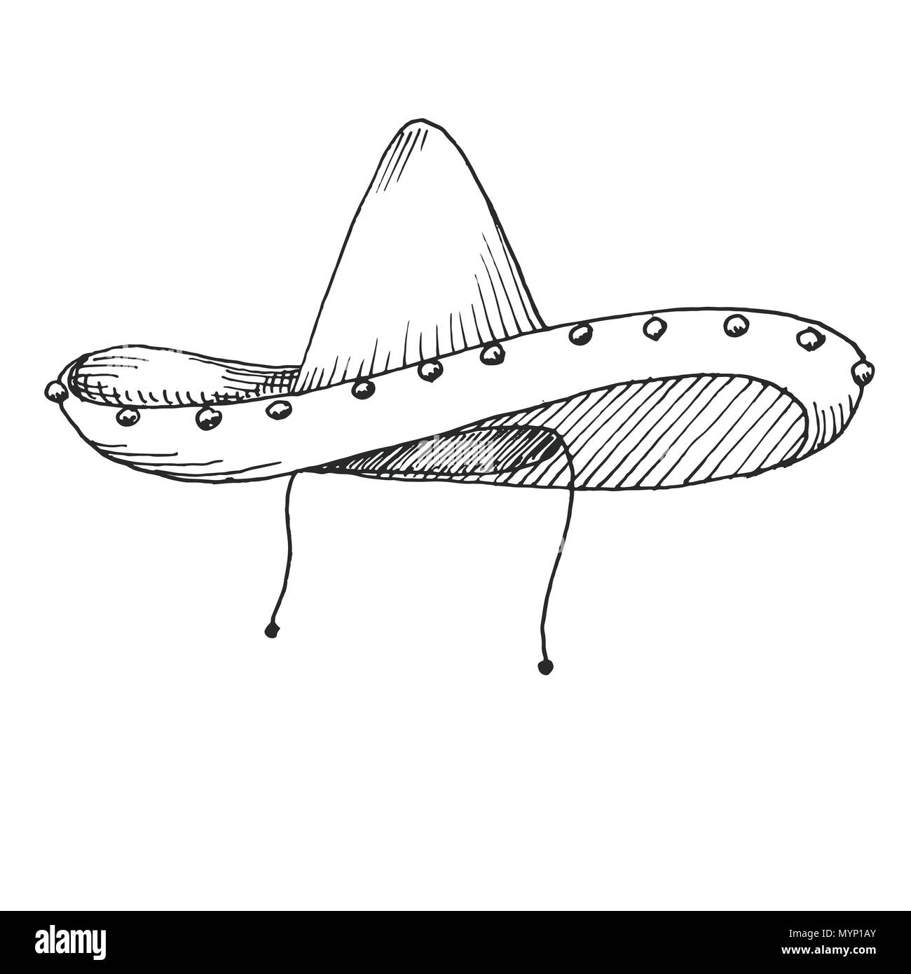 Croquis de sombrero isolé sur fond blanc. Vector illustration Illustration de Vecteur