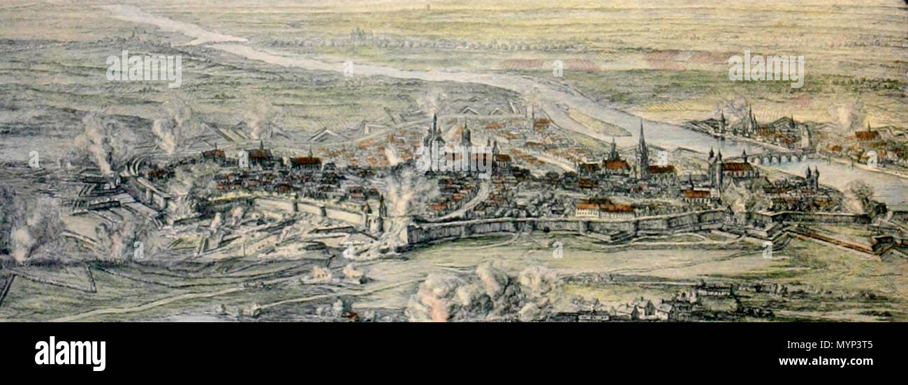 . Anglais : Maastricht, Pays-Bas. Détail d'une gravure par Daniel Marot du siège de Maastricht en 1673. Ici : Maastricht venant du sud. . 26 avril 2016, 13:12:24. Daniël Marot (1661-1752) 11673 marot (portrait) Banque D'Images