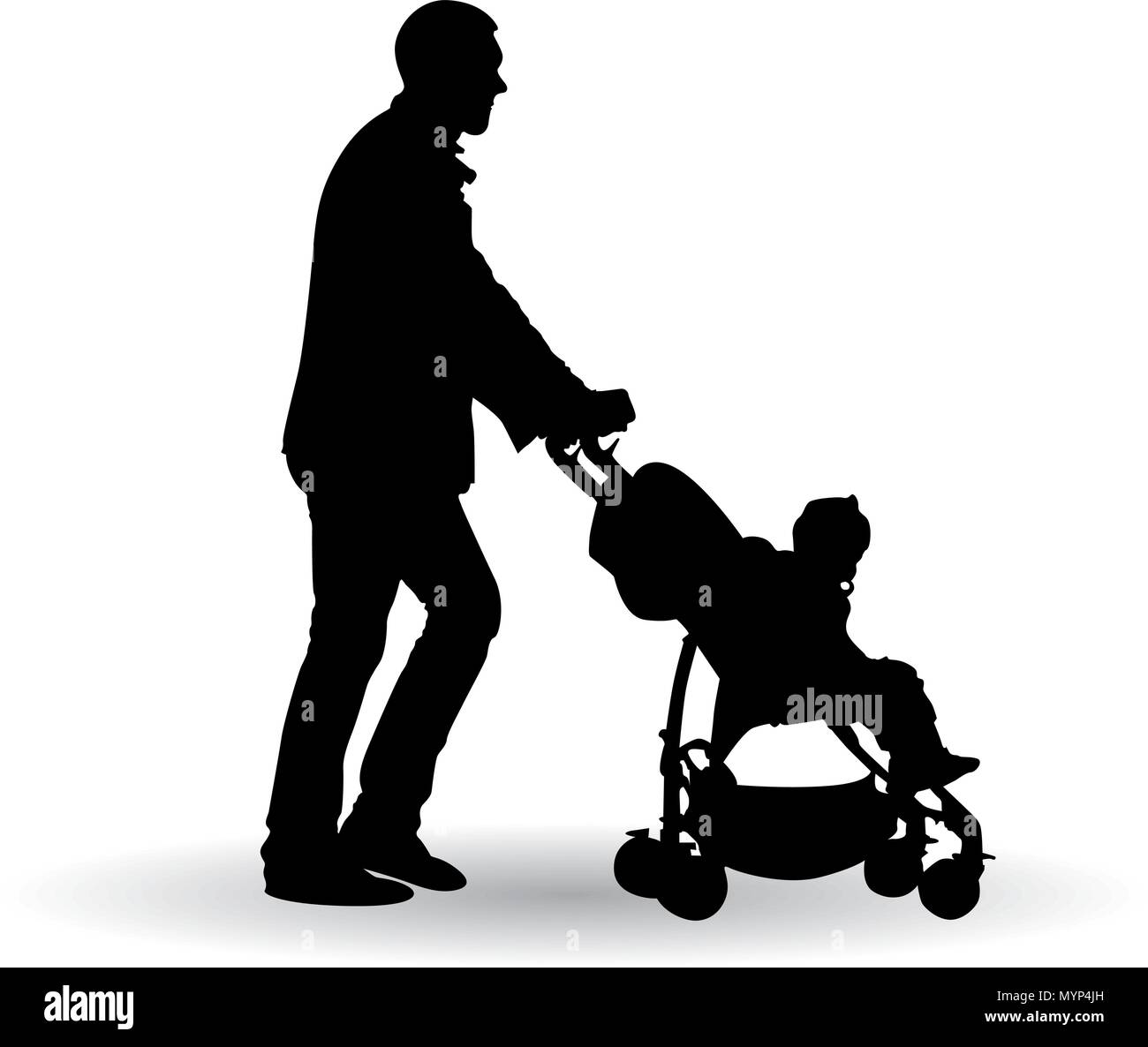 Homme poussant un landau avec un petit enfant silhouette vector illustration Illustration de Vecteur
