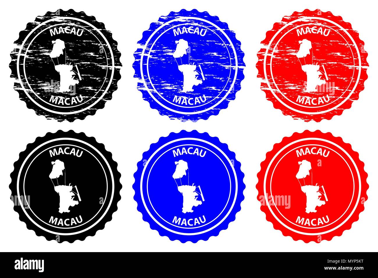 Macao - timbres en caoutchouc - vecteur, Région administrative spéciale de Macao de la République populaire de Chine site pattern - sticker - noir, bleu et rouge Illustration de Vecteur
