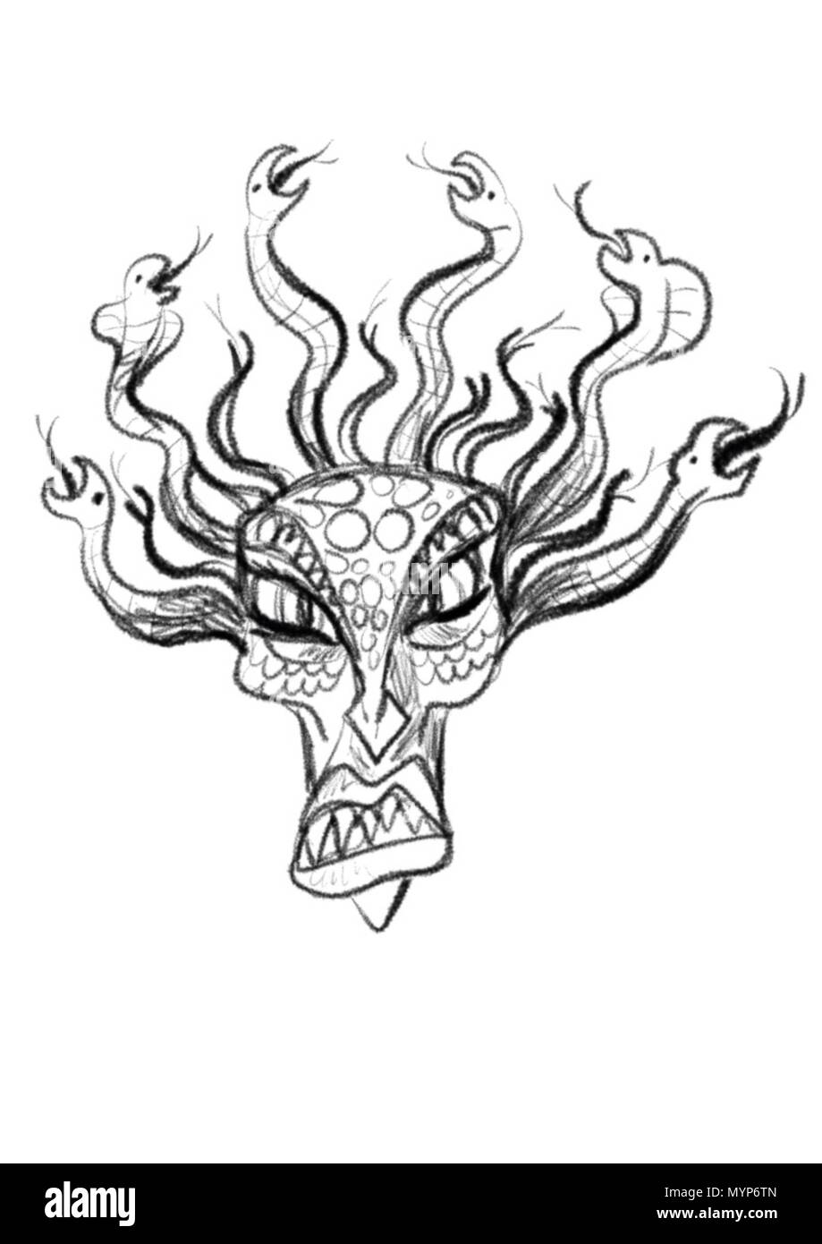 Illustration de la Gorgone méduse aux cheveux de serpents du grec myhtology Banque D'Images