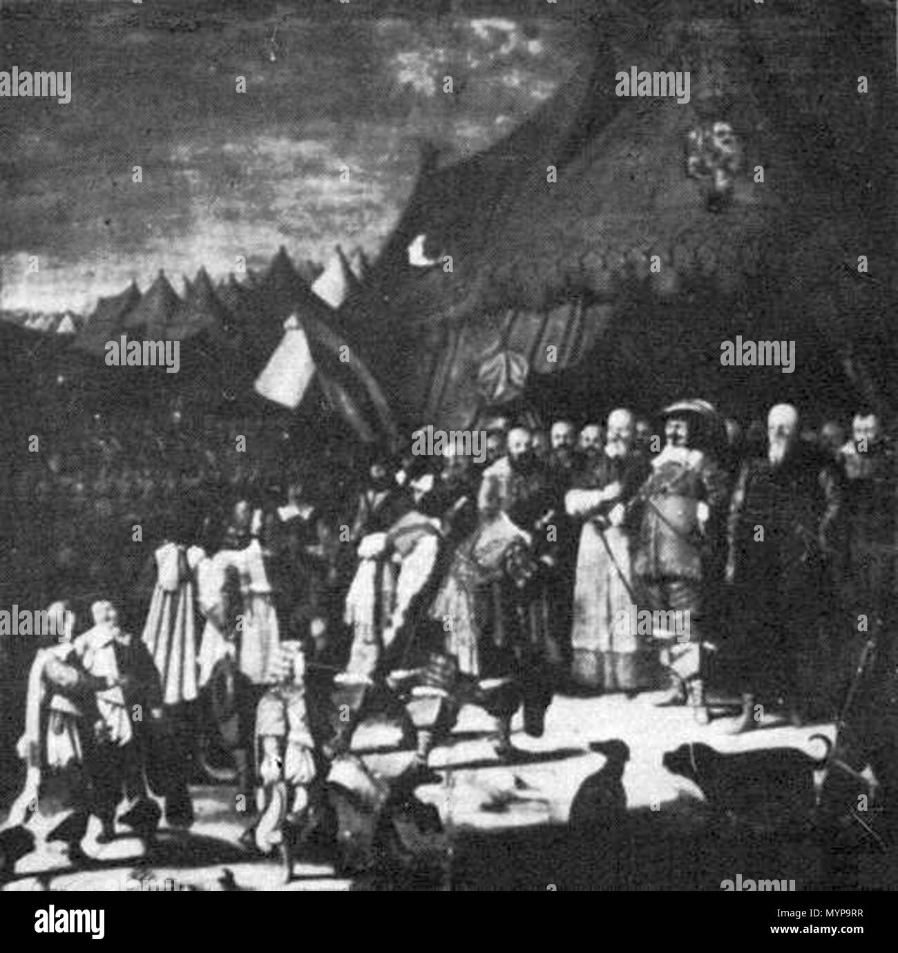 . Anglais : Plafond dans la salle des chevaliers du château de Pidhirtsi (la capitulation des troupes suédoises). Polski : Plafon w Sali Rycerskiej Podhorcach Kapitulacja (w zamku wojsk szwedzkich). Années 1640. 424 Inconnu 10 Plafon Sala Hotel Zielony Banque D'Images