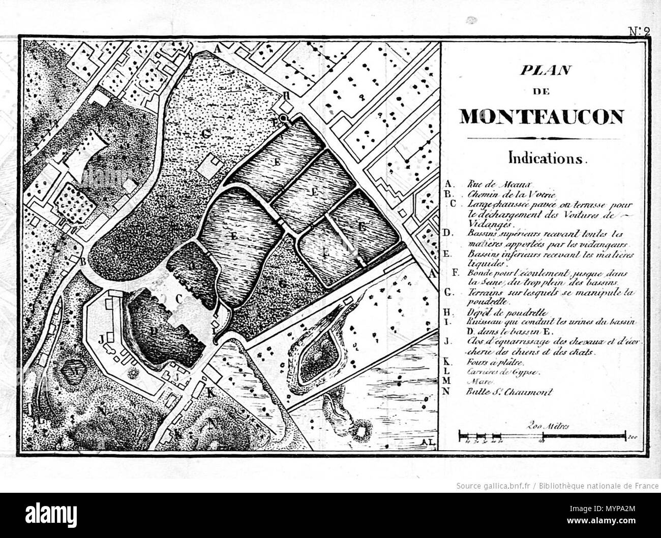 . English : Plan de la voirie de Montfaucon près de Paris (France) avant 1840 . 1840. M. Perrot (1840) 425 Voirie Plan de Montfaucon Banque D'Images