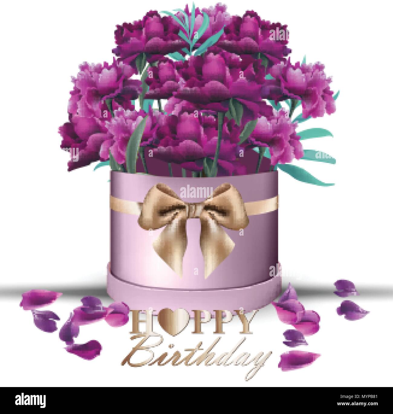 Joyeux Anniversaire Bouquet De Fleurs De Pivoine Vecteur De Carte Vintage Boite Cadeau Beau Decor Floral Couleur Ultra Violet Image Vectorielle Stock Alamy