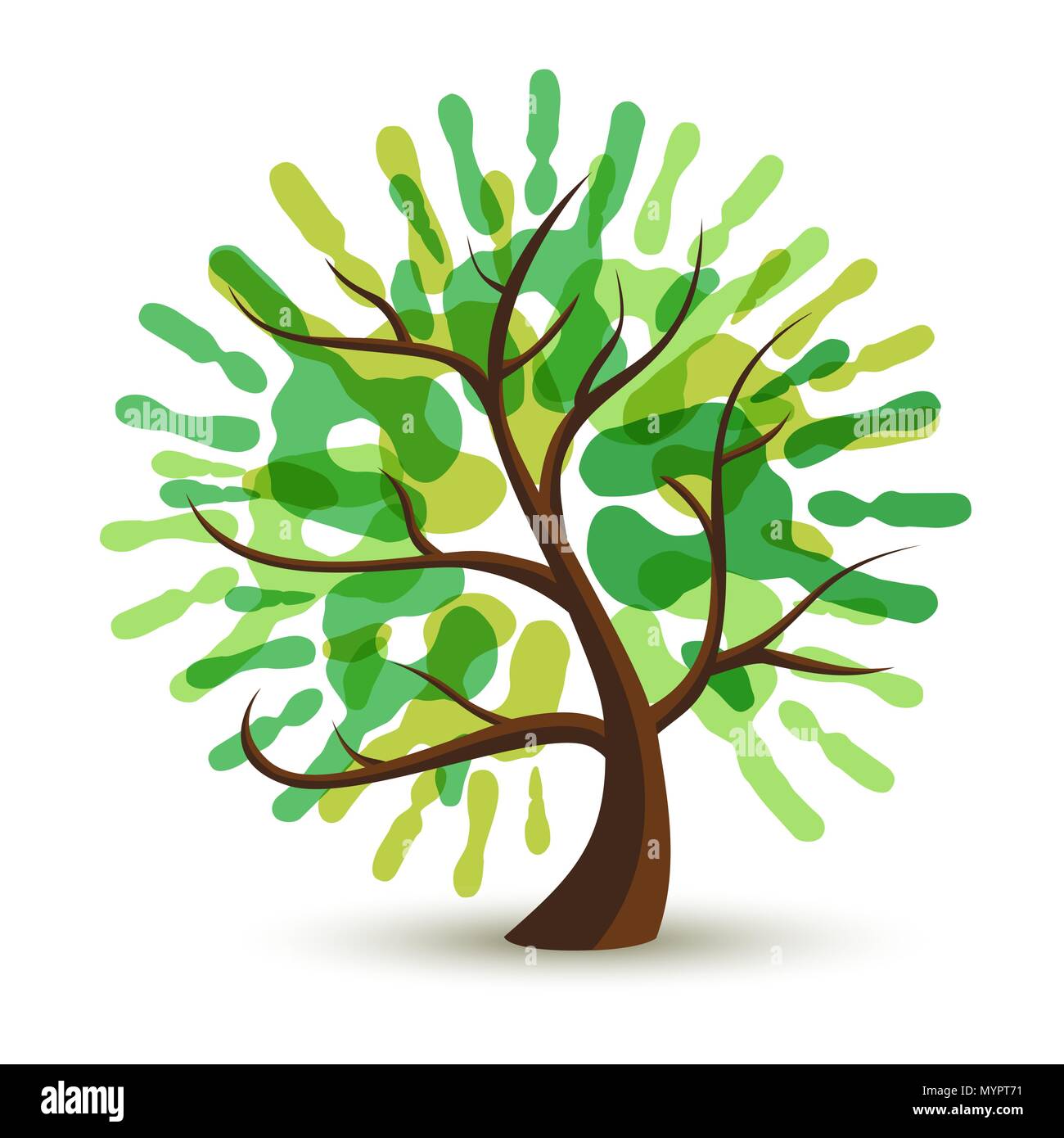 Arbre vert avec la main de l'art d'impression Eco friendly concept illustration pour aider l'environnement, de la nature ou de soins Projet de charité. Vecteur EPS10. Illustration de Vecteur