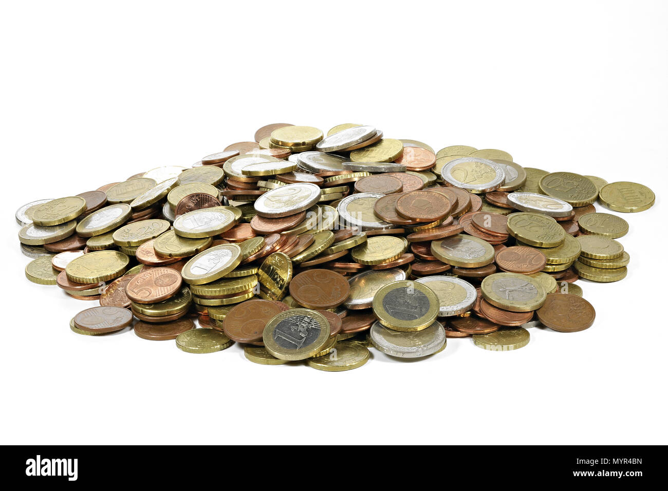 Pièces en Euro isolé sur fond blanc Banque D'Images