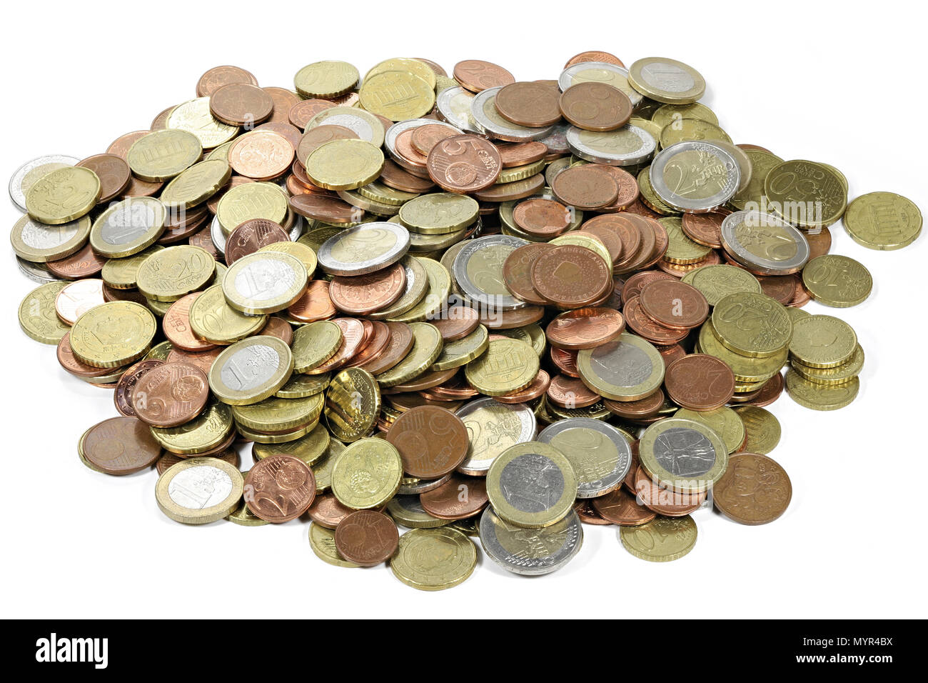 Pièces en Euro isolé sur fond blanc Banque D'Images