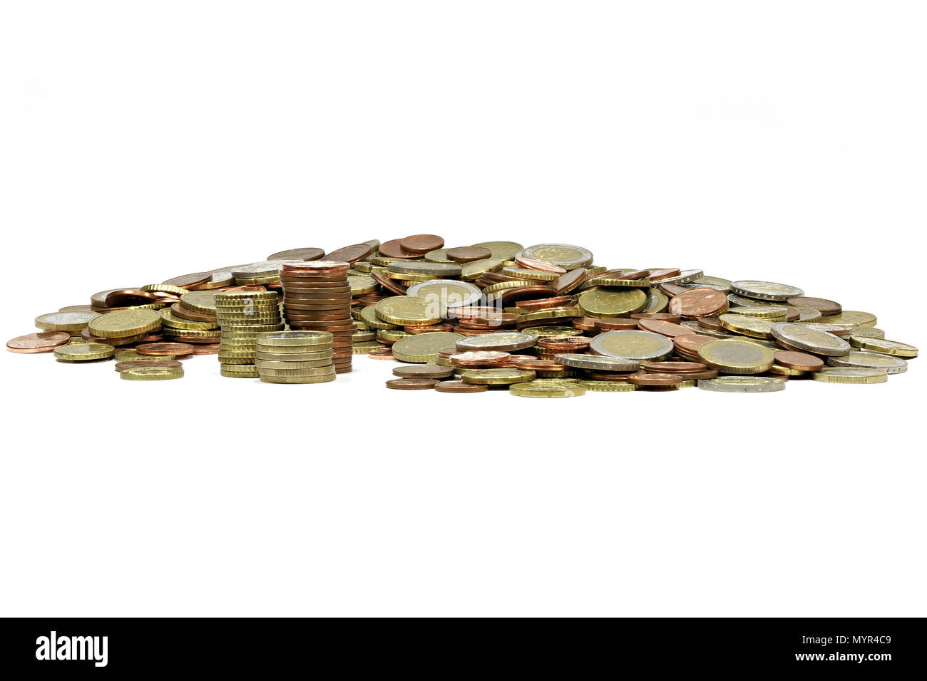 Pièces en Euro isolé sur fond blanc Banque D'Images