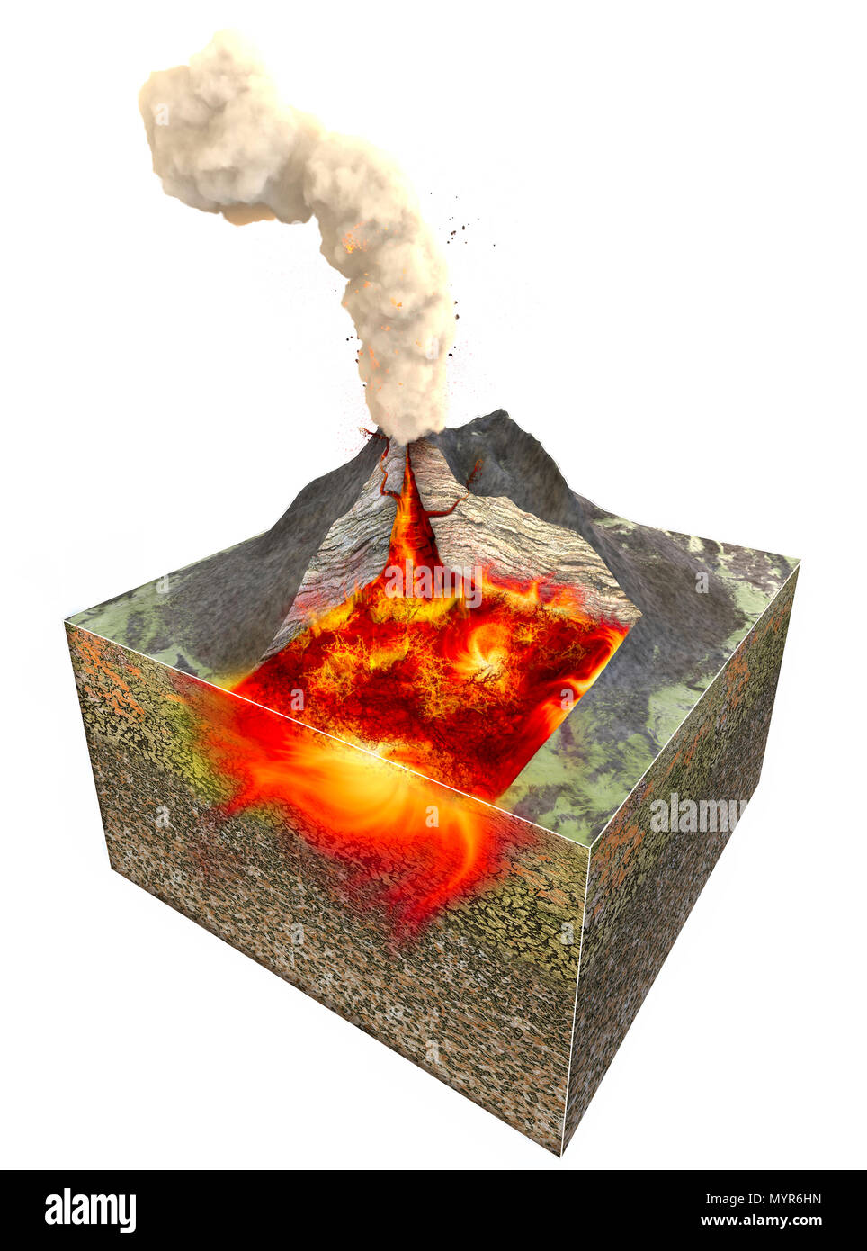 L'article d'un volcan, rendu 3d. Structure et la section 3d Banque D'Images